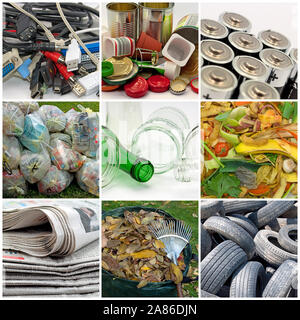 Le tri des déchets, tri des déchets, recyclage, dans un collage Banque D'Images