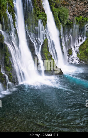 Burney Falls cascades 129 pieds au-dessus de basalte couverte de mousse à northern California's McArthur-Burney Falls Memorial State Park dans le mont Cascade Ran Banque D'Images