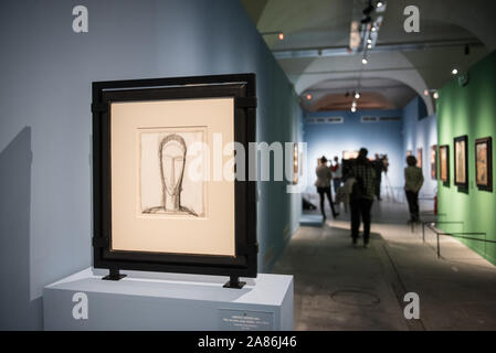 Lors de l'exposition 'Modigliani et l'aventure de Montparnasse' à la 'Museo della Città' dans la Piazza del Luogo Pio, Livourne. Secteur de Modigliani Banque D'Images