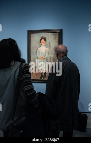 Lors de l'exposition 'Modigliani et l'aventure de Montparnasse' à la 'Museo della Città' dans la Piazza del Luogo Pio, Livourne. Secteur de Modigliani Banque D'Images