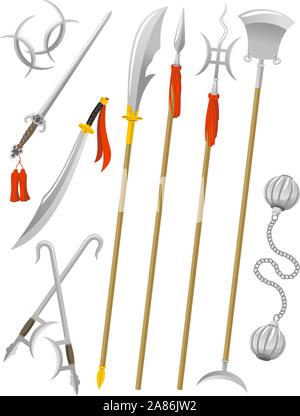 Armes Arts Martiaux traditionnels chinois, vector illustration cartoon. Illustration de Vecteur