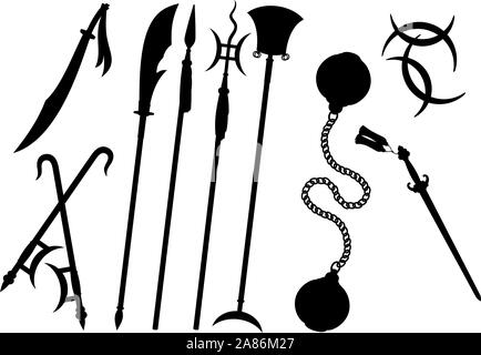 Armes Arts Martiaux traditionnels chinois , Silhouette vector illustration cartoon. Illustration de Vecteur