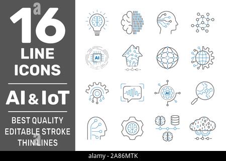 Les systèmes physiques, AI, IIot, IOT, cloud computing, informatique cognitive 4.0 Industrie icons set. Les systèmes physiques Cyber concept de l'industrie 4.0 et AI Illustration de Vecteur