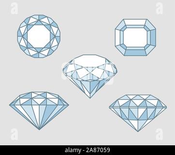 Cinq diamants étincelants rocks à partir de différents angles de vue point croquis d'illustration vectorielle. Illustration de Vecteur