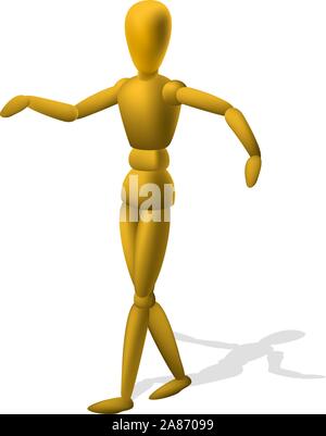 Artiste mannequin en bois, figurine, vector illustration cartoon. Illustration de Vecteur