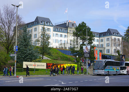 Genève, Suisse - 5 APR 2019- Vue extérieure du Comité international de la Croix-Rouge (CICR) Le CICR ou un siège, ou humanitaire Banque D'Images
