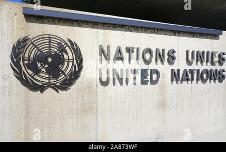 Genève, Suisse - 5 APR 2019- Vue extérieure de l'Office des Nations Unies à Genève (ONUG) situé dans le Palais des Nations Unies à Genève, SWI Banque D'Images