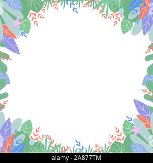 Le dessin laisse la place du châssis, frontière boho dans un style scandinave avec des feuilles de plantes et de fleurs avec place pour le texte sur fond blanc. Photoframe carte t Banque D'Images