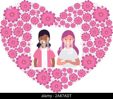 Les femmes dans le cadre de fleurs en forme de coeur Illustration de Vecteur