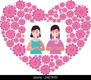 Les femmes dans le cadre de fleurs en forme de coeur Illustration de Vecteur