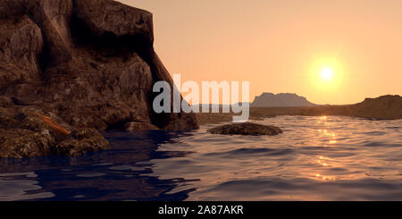 L'eau sur Mars comme planète extrêmement détaillées et réalistes en 3D haute résolution de l'image paysage martien Banque D'Images