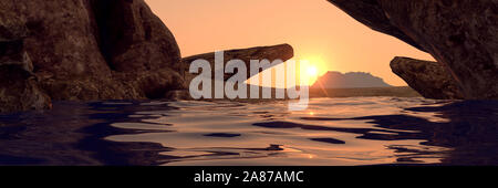 L'eau sur Mars comme planète extrêmement détaillées et réalistes en 3D haute résolution de l'image paysage martien Banque D'Images