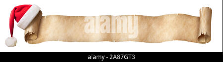 Vieux papier et de défilement horizontal long christmas hat isolated Banque D'Images