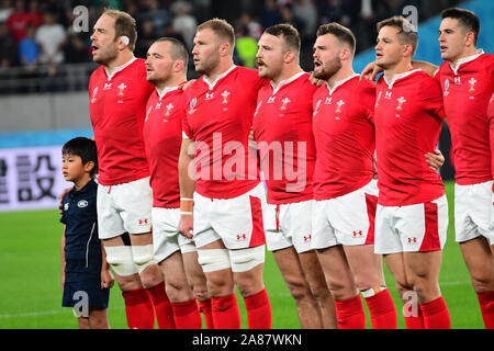 Les joueurs du Pays de Galles avant la Coupe du Monde de Rugby 2019 Finale bronze match entre la Nouvelle-Zélande et le Pays de Galles au stade de Tokyo à Tokyo, Japon, le 1 novembre 2019. Credit : AFLO/Alamy Live News Banque D'Images