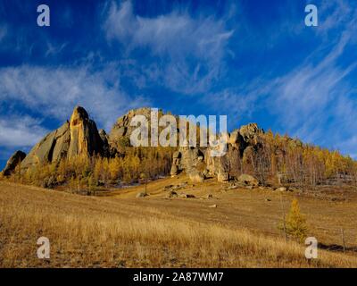 Rock formations in Gorchi Parc National de Terelj, Oulan Bator, Mongolie Banque D'Images