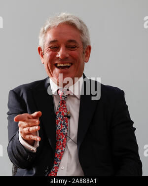 Londres, Royaume-Uni. Nov 6, 2019. John Bercow assiste à l'Association de la presse étrangère (FPA) exposé à Londres, Angleterre le 6 novembre 2019. MP du travail Lindsay Hoyle a été élu le lundi pour succéder à John Bercow comme président de la Chambre des communes, l'un des postes clés dans la politique britannique. Credit : Han Yan/Xinhua/Alamy Live News Banque D'Images