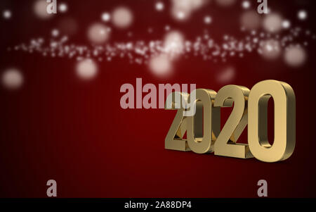 Carte de Noël coloré avec de l'or 2020 titre contre fond rouge. Le rendu 3D. Banque D'Images