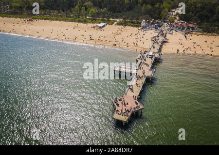 Vue aérienne sur l'embarcadère de Brzezno, Gdansk. Banque D'Images