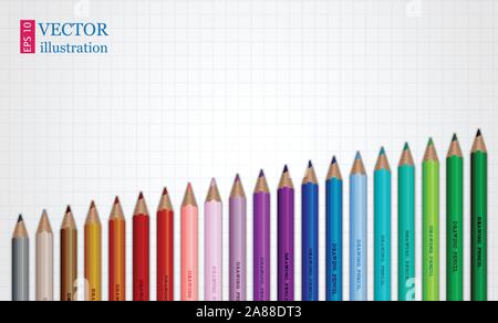 Ensemble de crayons de couleur. Illustration sur papier quadrillé Illustration de Vecteur
