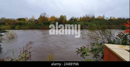 Sheffield, UK - 7 novembre 2019 : inondations de Sheffield et la rivière Don brise banques après de fortes pluies dans le sud du Yorkshire, UK. Banque D'Images