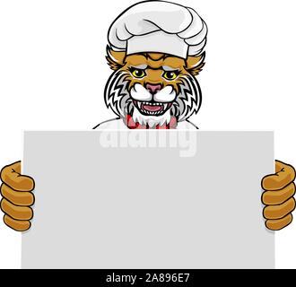 Restaurant Chef Wildcat Cartoon Mascot Sign Illustration de Vecteur