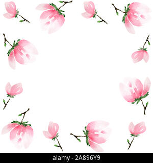 Décoration florale avec fleurs magnolia rose isolated on white Banque D'Images