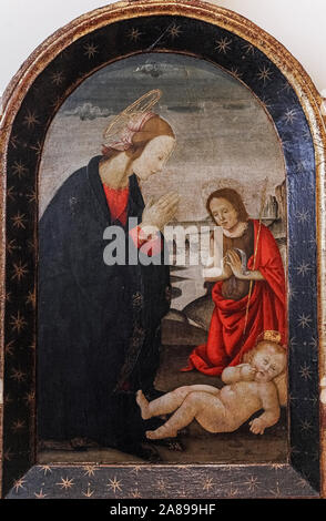 Italie Toscane Arezzo : Musée National d'art médiéval et moderne : Vierge à l'enfant et San Giovannino. Pseudo Pier Francesco Fiorentino Banque D'Images