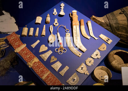 Les os de renne artifacts du peuple sami. Musée norvégien d'histoire culturelle (Norsk Folkemuseum) à Bygdoy. C'est un grand musée en plein air avec mor Banque D'Images