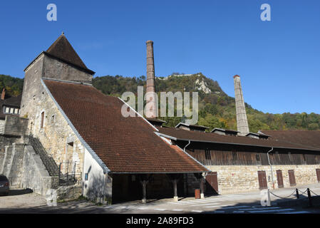 Salins-les-Bains (centre-est de la France) : grande mine de sel ÒLa, SalineÓ site enregistré comme site du patrimoine mondial de l'UNESCO et un lieu historique national Landm Banque D'Images