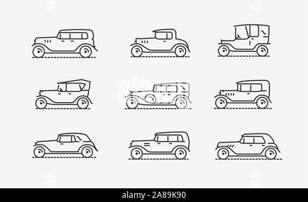 Jeu d'icônes de voitures rétro. Transport, illustration du vecteur de transport Illustration de Vecteur