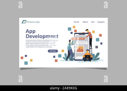 Vector Illustration Télévision App Développement Landing Page Template Background Banque D'Images