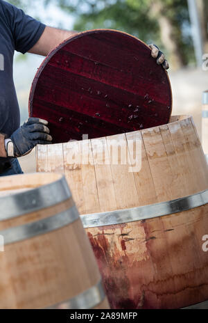 Le mouvement lent du vaporisateur gouttes jaune sur fond noir Banque D'Images