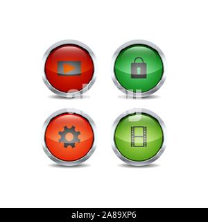 Interface utilisateur 3d bouton cercle Icon Set vecteur. Cercle brillant bouton style vector icon set design libre Illustration de Vecteur