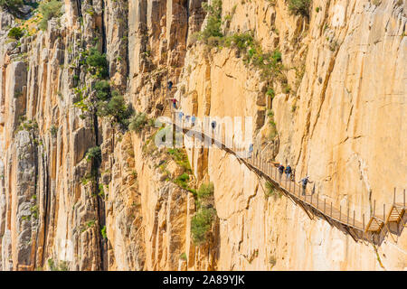 Vue d'El Caminito del Rey ou petit chemin du Roi, l'un des plus dangereux sentier rouvert 2015 Malaga, Espagne Banque D'Images