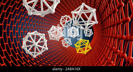 Illustration 3d de la molécule de nanotubes sur fond noir. Banque D'Images