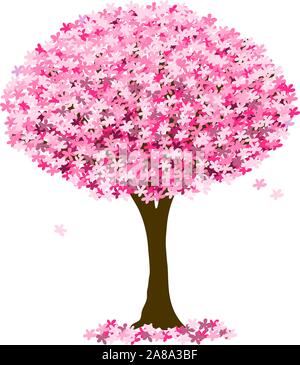Sakura rose en fleurs à la main, arbre logo Vector Illustration de Vecteur