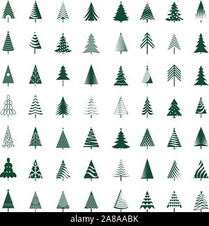 Ensemble d'arbres de Noël vert. La saison d'hiver tout simplement des éléments de conception et les pictogrammes collection. Icônes de Noël vecteur isolé et l'illustration. Illustration de Vecteur