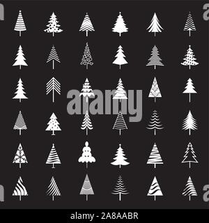 Ensemble d'arbres de Noël blanc. La saison d'hiver tout simplement des éléments de conception et les pictogrammes collection. Icônes de Noël vecteur isolé et l'illustration. Illustration de Vecteur