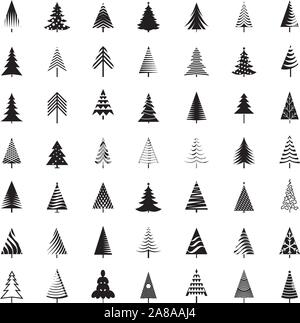 Ensemble d'arbres de Noël noir. La saison d'hiver tout simplement des éléments de conception et les pictogrammes collection. Icônes de Noël vecteur isolé et l'illustration. Illustration de Vecteur