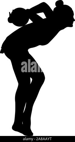 Silhouette fille gymnaste avec le ballon sur fond blanc. Illustration de Vecteur