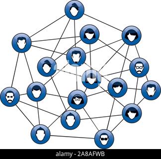 Ensemble de boutons bleus pour le web. Les têtes humaines et silhuettes. Ralations interpersonnelles et de communication. Vector Illustration contour et d'icônes. Illustration de Vecteur