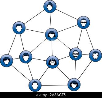 Ensemble de boutons bleus pour le web. Les têtes humaines et silhuettes. Ralations interpersonnelles et de communication. Vector Illustration contour et d'icônes. Illustration de Vecteur