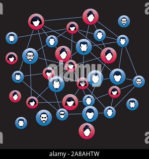 Ensemble de boutons bleus pour le web. Des têtes humaines et des silhouettes. Les relations interpersonnelles et la communication. Vector Illustration contour et d'icônes. Illustration de Vecteur