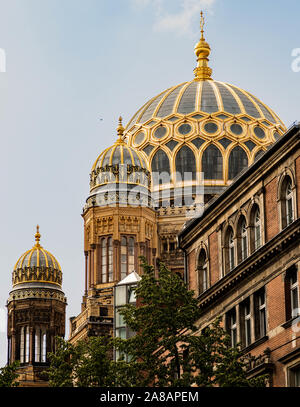 La Neue Synagoge ('Nouvelle Synagogue'), construit en 1859-1866 comme la principale synagogue de la communauté juive de Berlin, sur l'Oranienburger Straße. Banque D'Images