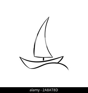 Voilier noir et blanc illustration vectorielle. Ancien navire de voiles et les drapeaux de l'esquisse pour livre à colorier. Bateau Vintage sur les vagues la gravure. Logo de l'agence de voyage. Élément de design de l'affiche de la tournée Voyage Illustration de Vecteur