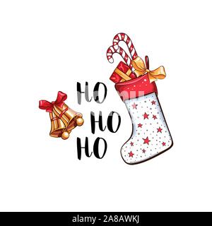 Joyeux Noël cartoon vector modèle de page. Red Hat Santa mignon avec des bonbons bâtons et des Rameaux de gui illustration. Bonne Année Mise en page de garde. La conception d'affiches des fêtes voeux Illustration de Vecteur