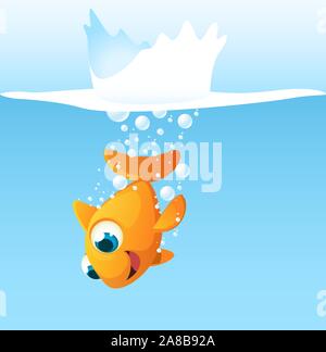 Plongeon dans l'eau du poisson rouge cartoon vector illustration Illustration de Vecteur