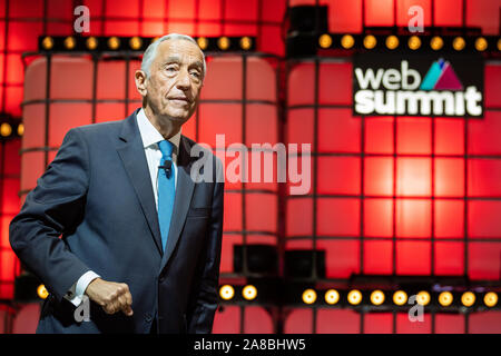 Lisbonne, Portugal. 07Th Nov, 2019. Le Président du Portugal, Marcelo Rebelo de Sousa parle au cours de la cérémonie de clôture de la conférence annuelle de la technologie sommet Web à Lisbonne. Credit : SOPA/Alamy Images Limited Live News Banque D'Images