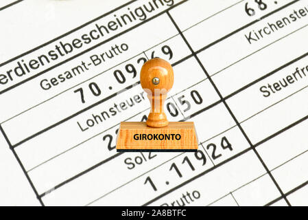 Stempel, Holzstempel Aufschrift Girokonto,,, Banque D'Images