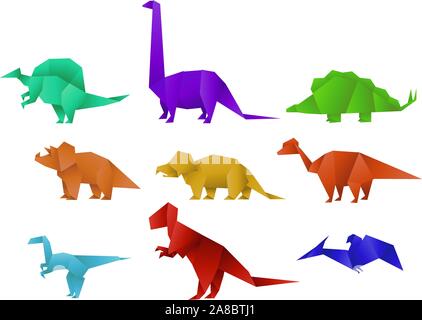 Série de 9 Papier couleur Origami collection de dinosaures vector illustration. Illustration de Vecteur